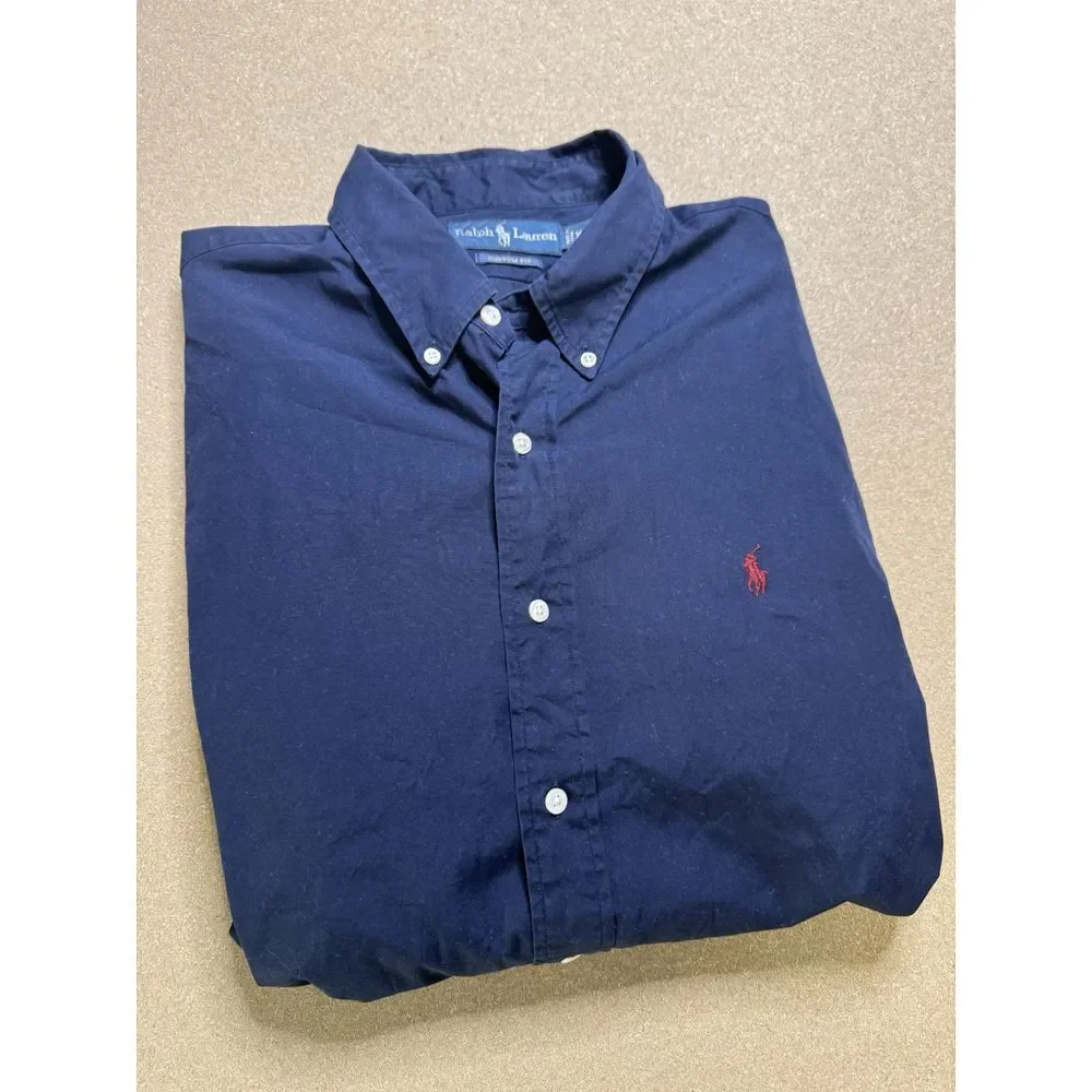 Polo‎ Ralph Lauren Men's Custom fit Shirt Navy Blue Size XL Custom Fit